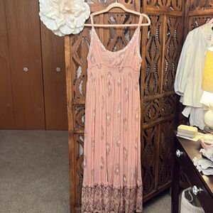 Blush Pink Spaghetti Strap Maxi Dress with Gold and Silver Details